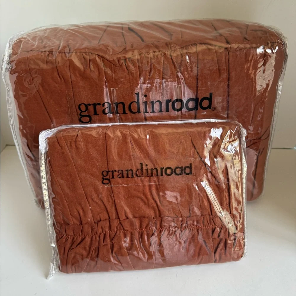 Grandin Road Ruched Solid Color Cinnamon Bedding Collection King Duvet and Shams